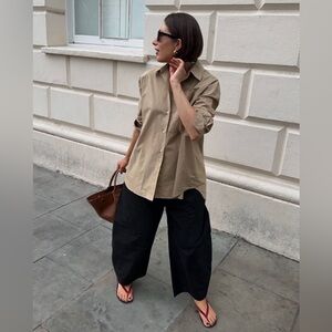 Frankie Shop Everyday Poplin Cotton Tan Button-Up Shirt